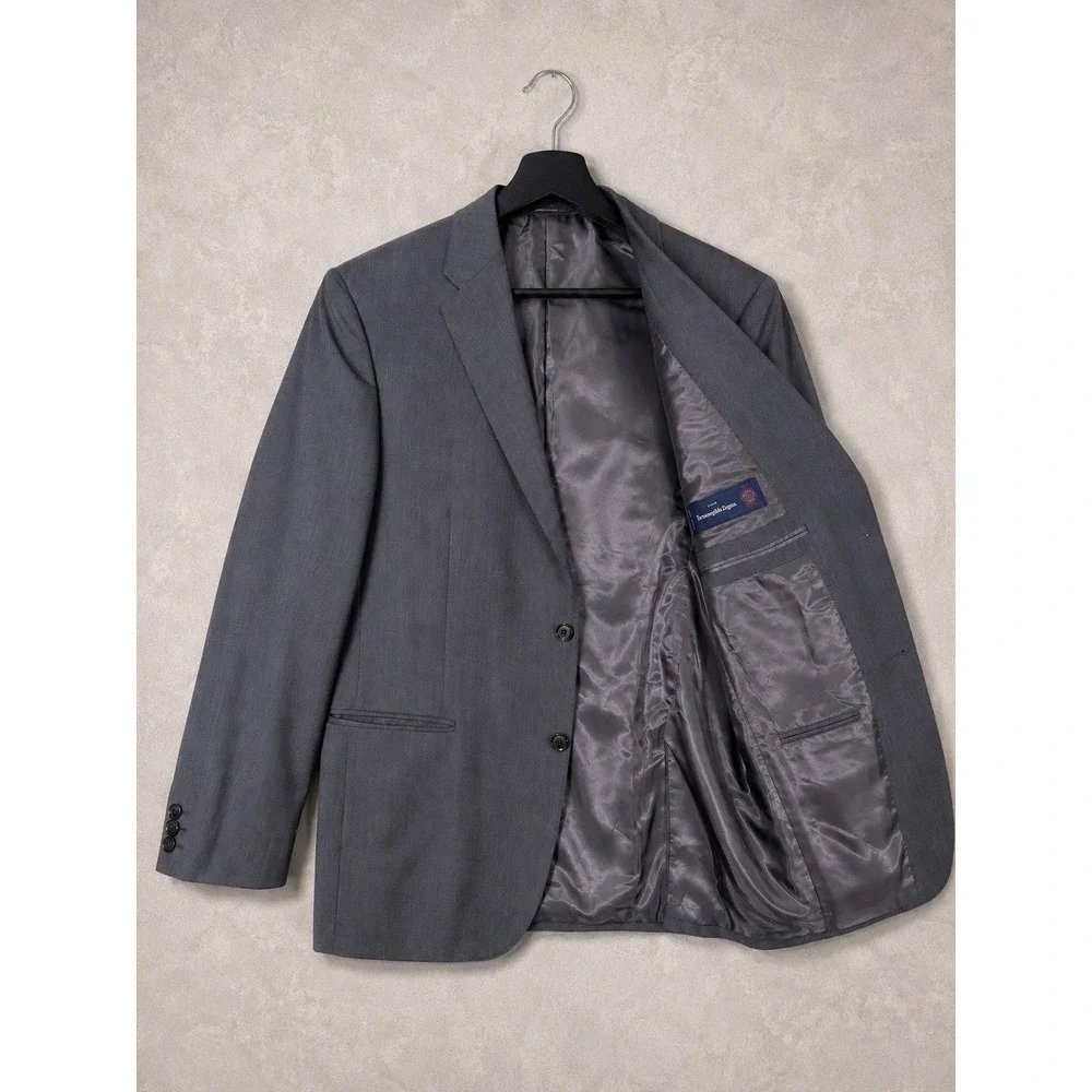 Saks Fifth Avenue Black Blazer Mens 42 Gray Ermenegildo Zegna Cloth Sport Coat